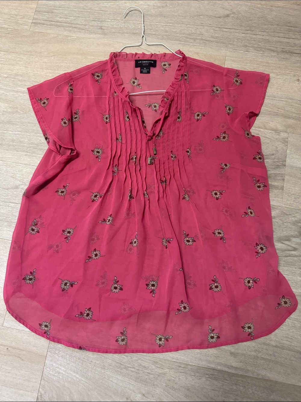 Liz Claiborne Pink Floral Pintuck Blouse